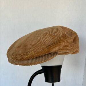Vintage Grand Prix Tan Corduroy Newsboy Cap Unisex